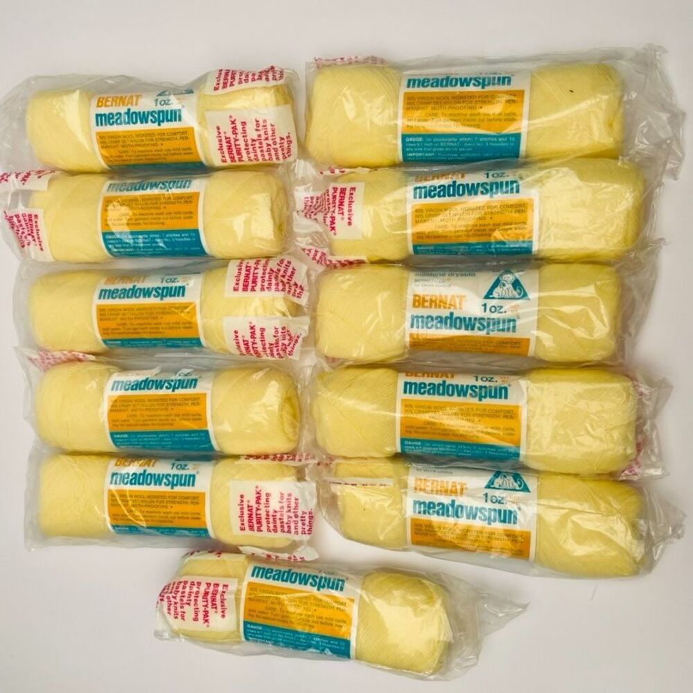 Vintage Bernat Meadowspun Purity-Pak Yarn Lot of 11 Skeins Baby Yellow Matching